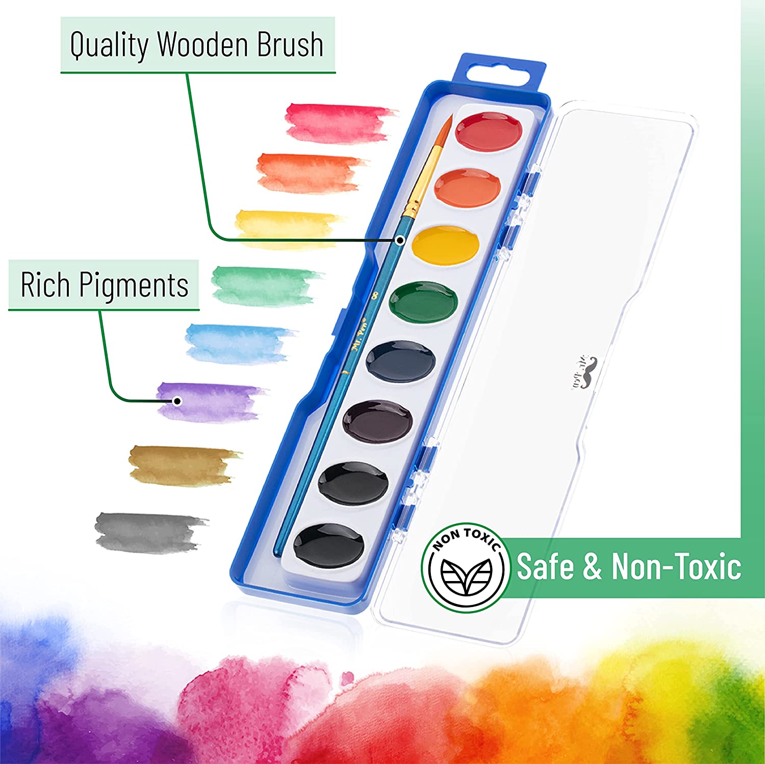 Mr. Pen- Washable Watercolors, 2 Pack, 8 Colors with Paint Brush,  Watercolor Paint Set, Water Color Painting Kids 